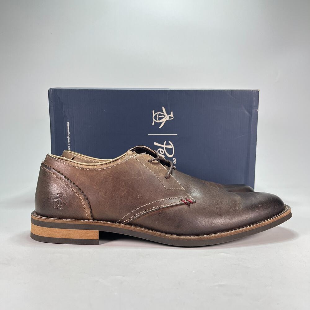 Original Penguin Wade Dark Brown Leather Oxfords Shoes OP100197 Men's Size 13